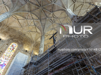 A general view of restorations inside the Monasterio dos Jeronimos Church in Lisbon, Portugal, on September 27, 2024. Data from the BdP indi...