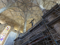 A general view of restorations inside the Monasterio dos Jeronimos Church in Lisbon, Portugal, on September 27, 2024. Data from the BdP indi...