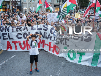 Thousands of people demonstrate in the center of Barcelona, Spain, on September 27, 2024, on the day that a general strike is declared in Sp...