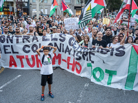 Thousands of people demonstrate in the center of Barcelona, Spain, on September 27, 2024, on the day that a general strike is declared in Sp...