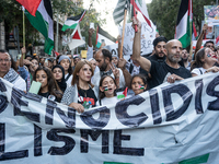 Thousands of people demonstrate in the center of Barcelona, Spain, on September 27, 2024, on the day that a general strike is declared in Sp...