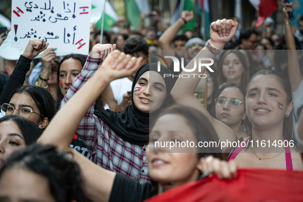 Thousands of people demonstrate in the center of Barcelona, Spain, on September 27, 2024, on the day that a general strike is declared in Sp...