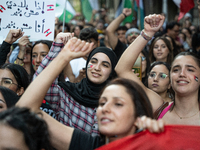 Thousands of people demonstrate in the center of Barcelona, Spain, on September 27, 2024, on the day that a general strike is declared in Sp...