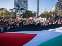 Thousands of people demonstrate in the center of Barcelona, Spain, on September 27, 2024, on the day that a general strike is declared in Sp...