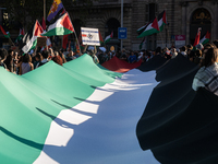 Thousands of people demonstrate in the center of Barcelona, Spain, on September 27, 2024, on the day that a general strike is declared in Sp...