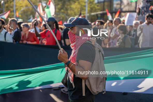 Thousands of people demonstrate in the center of Barcelona, Spain, on September 27, 2024, on the day that a general strike is declared in Sp...