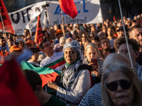 Thousands of people demonstrate in the center of Barcelona, Spain, on September 27, 2024, on the day that a general strike is declared in Sp...