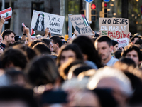 Thousands of people demonstrate in the center of Barcelona, Spain, on September 27, 2024, on the day that a general strike is declared in Sp...