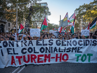 Thousands of people demonstrate in the center of Barcelona, Spain, on September 27, 2024, on the day that a general strike is declared in Sp...