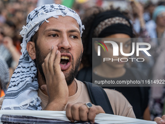 Thousands of people demonstrate in the center of Barcelona, Spain, on September 27, 2024, on the day that a general strike is declared in Sp...