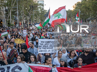 Thousands of people demonstrate in the center of Barcelona, Spain, on September 27, 2024, on the day that a general strike is declared in Sp...