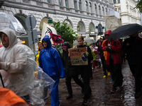 Activists from the environmental group Extinction Rebellion Finland ''Elokapina'' protest in Helsinki, Finland, on September 27, 2024. The g...