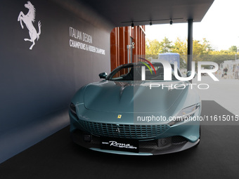 A Ferrari Roma is displayed in the main exhibition hall at WDCC2024 in Shanghai, China, on September 27, 2024. (