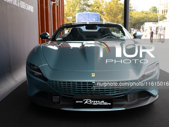 A Ferrari Roma is displayed in the main exhibition hall at WDCC2024 in Shanghai, China, on September 27, 2024. (