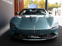 A Ferrari Roma is displayed in the main exhibition hall at WDCC2024 in Shanghai, China, on September 27, 2024. (