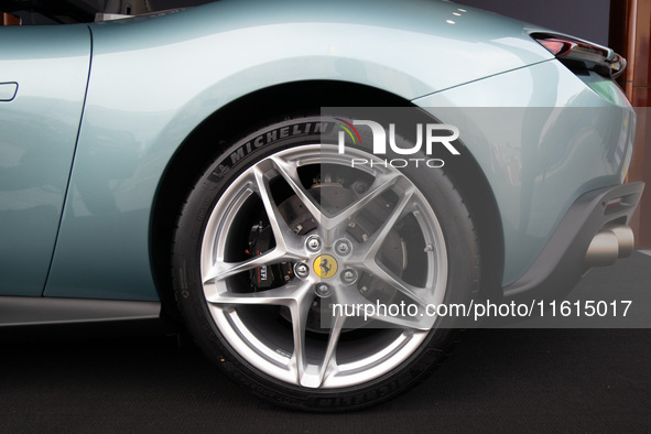 A Ferrari Roma is displayed in the main exhibition hall at WDCC2024 in Shanghai, China, on September 27, 2024. 