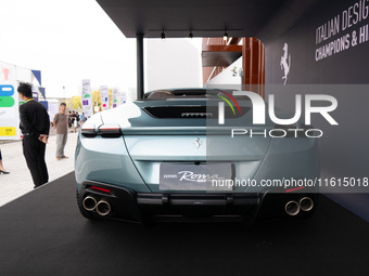 A Ferrari Roma is displayed in the main exhibition hall at WDCC2024 in Shanghai, China, on September 27, 2024. (