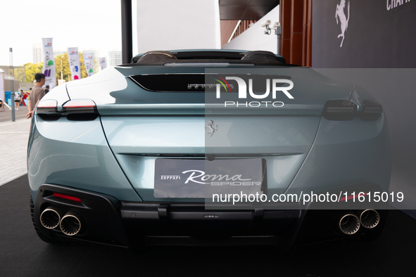 A Ferrari Roma is displayed in the main exhibition hall at WDCC2024 in Shanghai, China, on September 27, 2024. 