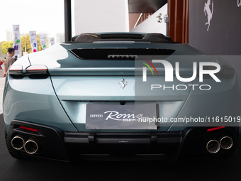 A Ferrari Roma is displayed in the main exhibition hall at WDCC2024 in Shanghai, China, on September 27, 2024. (