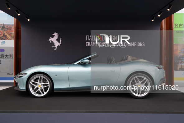 A Ferrari Roma is displayed in the main exhibition hall at WDCC2024 in Shanghai, China, on September 27, 2024. 