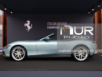 A Ferrari Roma is displayed in the main exhibition hall at WDCC2024 in Shanghai, China, on September 27, 2024. (