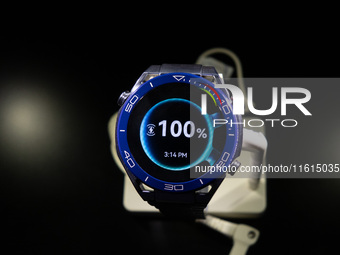 The watchGT5pro is displayed at the Huawei exhibition area at WDCC2024 in Shanghai, China, on September 27, 2024. (