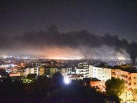 The Israeli military conducts an airstrike on the Dahieh area located south of Beirut, Lebanon, resulting in plumes of smoke rising from the...