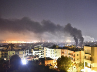 The Israeli military conducts an airstrike on the Dahieh area located south of Beirut, Lebanon, resulting in plumes of smoke rising from the...