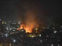 The Israeli military conducts an airstrike on the Dahieh area located south of Beirut, Lebanon, resulting in plumes of smoke rising from the...