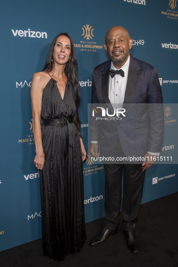 Caroline Descombris and Forest Whitaker attend the 2024 Faces Of Hope Gala at Gotham Hall in New York, USA, on September 27, 2024. 