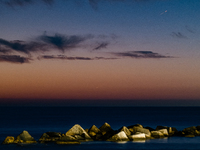 Comet C/2023 A3 (Tsuchinshan-ATLAS) appears in the sky over Molfetta, Italy, on September 28, 2024, before dawn around 6:00 AM. On September...