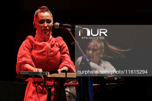 Serena Brancale performs during the ''Baccala on Tour'' concert at the Auditorium Parco della Musica in Rome, Italy, on September 27, 2024. 