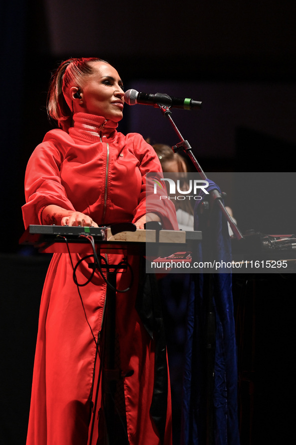 Serena Brancale performs during the ''Baccala on Tour'' concert at the Auditorium Parco della Musica in Rome, Italy, on September 27, 2024. 