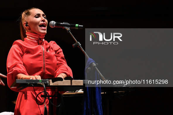 Serena Brancale performs during the ''Baccala on Tour'' concert at the Auditorium Parco della Musica in Rome, Italy, on September 27, 2024. 