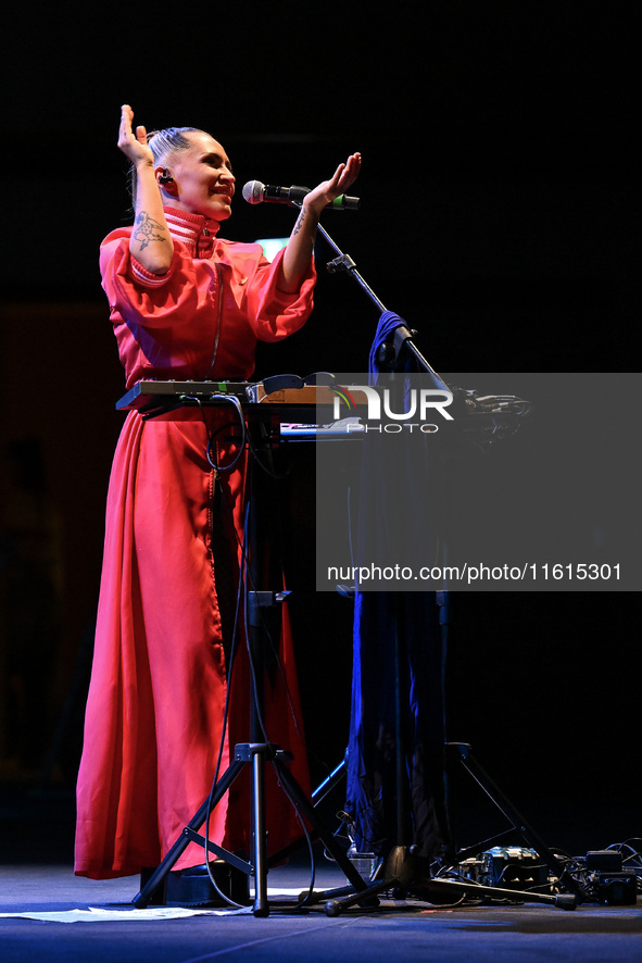 Serena Brancale performs during the ''Baccala on Tour'' concert at the Auditorium Parco della Musica in Rome, Italy, on September 27, 2024. 