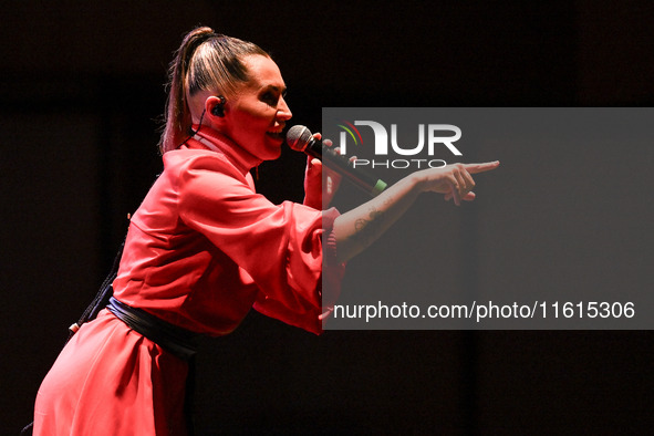 Serena Brancale performs during the ''Baccala on Tour'' concert at the Auditorium Parco della Musica in Rome, Italy, on September 27, 2024. 