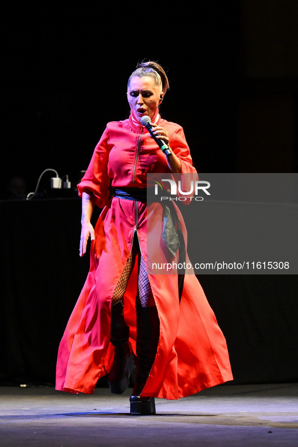 Serena Brancale performs during the ''Baccala on Tour'' concert at the Auditorium Parco della Musica in Rome, Italy, on September 27, 2024. 