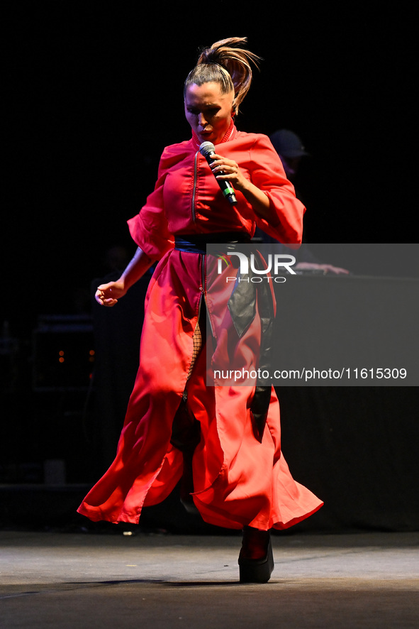 Serena Brancale performs during the ''Baccala on Tour'' concert at the Auditorium Parco della Musica in Rome, Italy, on September 27, 2024. 