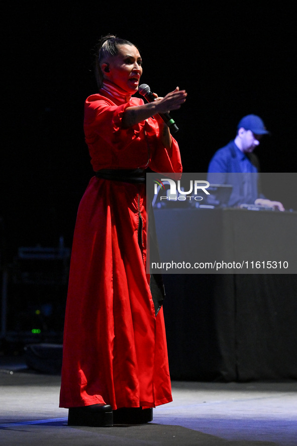 Serena Brancale performs during the ''Baccala on Tour'' concert at the Auditorium Parco della Musica in Rome, Italy, on September 27, 2024. 