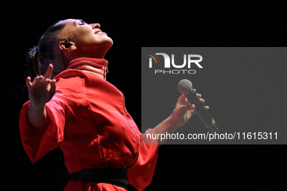 Serena Brancale performs during the ''Baccala on Tour'' concert at the Auditorium Parco della Musica in Rome, Italy, on September 27, 2024. 