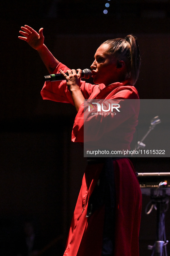 Serena Brancale performs during the ''Baccala on Tour'' concert at the Auditorium Parco della Musica in Rome, Italy, on September 27, 2024. 