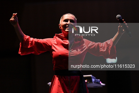 Serena Brancale performs during the ''Baccala on Tour'' concert at the Auditorium Parco della Musica in Rome, Italy, on September 27, 2024. 