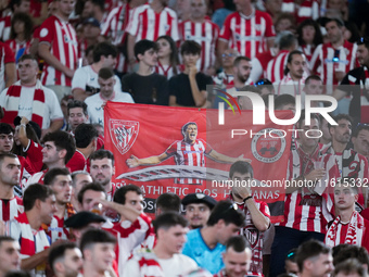 Supporters of Athletic Club during the UEFA Europa League 2024/25 League Phase MD1 match between AS Roma and Athletic Club at Stadio Olimpic...