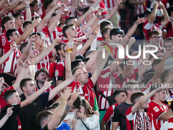 Supporters of Athletic Club during the UEFA Europa League 2024/25 League Phase MD1 match between AS Roma and Athletic Club at Stadio Olimpic...