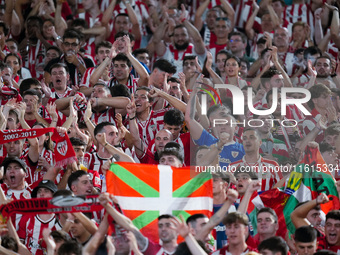 Supporters of Athletic Club during the UEFA Europa League 2024/25 League Phase MD1 match between AS Roma and Athletic Club at Stadio Olimpic...