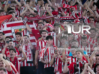 Supporters of Athletic Club during the UEFA Europa League 2024/25 League Phase MD1 match between AS Roma and Athletic Club at Stadio Olimpic...