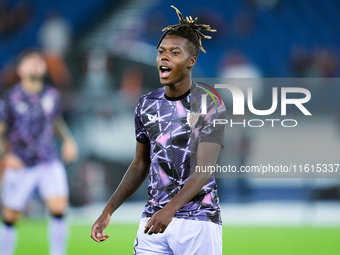 Nico Williams of Athletic Club reacts during the UEFA Europa League 2024/25 League Phase MD1 match between AS Roma and Athletic Club at Stad...