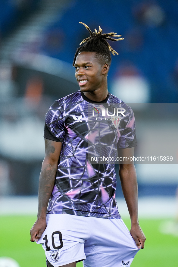 Nico Williams of Athletic Club looks on during the UEFA Europa League 2024/25 League Phase MD1 match between AS Roma and Athletic Club at St...