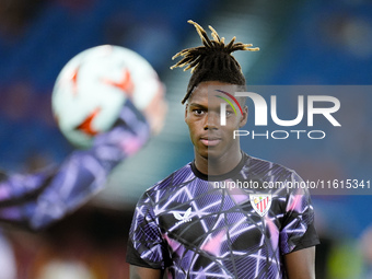 Nico Williams of Athletic Club looks on during the UEFA Europa League 2024/25 League Phase MD1 match between AS Roma and Athletic Club at St...