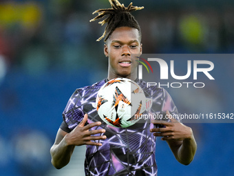 Nico Williams of Athletic Club looks on during the UEFA Europa League 2024/25 League Phase MD1 match between AS Roma and Athletic Club at St...